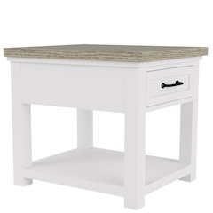 Beige Farmhouse End Table Living Room Sofa Side Table Wood Furniture