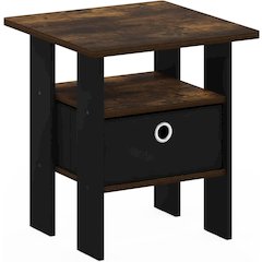 Andrey End Table, Side Table with Bin Drawer, Amber Oak/Black