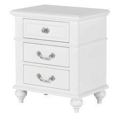 Elegant White Nightstand with Three Drawers for Bedroom Storage