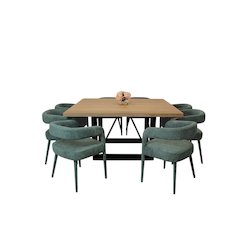 9-Piece Dining Set 8 Galway Chairs in Teal Linen Sturdy Metal Frame