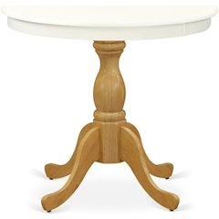 East West Furniture Wood Dining Table - Linen White Table Top and Oak Pedestal Leg Finish