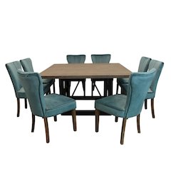 Felix Square 60" Dining Table with 4 sets of Cleo Side Chairs - Teal