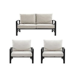 3-Piece Outdoor Patio Furniture Set with Loveseat and 2 Chairs in Bronze Finish