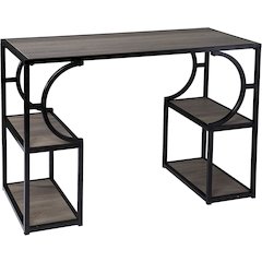 Tyberton Writing Desk with Storage - Transitional Design, Natural Iron and Wood