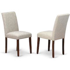 East West Furniture Set of 2 Parsons Chairs - Doeskin Linen Fabric Seat and High Back - Antique Walnut Finish
