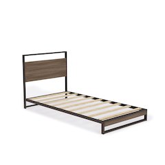 Wilson Metal Platform Bed with 4 Metal Legs - Lavish Bed in Powder Coating Black Color and Weathered Wood Laminate