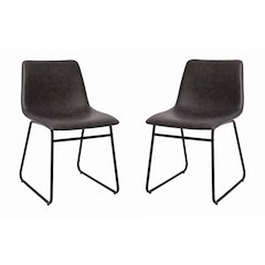 18 inch Dining Table Height Chair, Mid-Back Sled Base Dining Chair in Dark Gray LeatherSoft with Black Frame, Set of 2