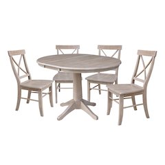 36" Round Extension Dining Table with Four Chairs, Washed Gray Taupe- 78819