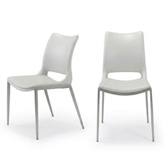 White Modern Dining Chairs Set of 2 with Plywood Frames and Faux Leather