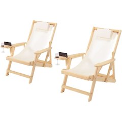 Canvas Sling Chair With Cup And Wine Holder (Set Of 2)