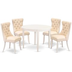 East West Furniture BODA5-WHI-32 5 Piece Kitchen Table Set Contains a Round Dining Table and 4 Upholstered Chairs, Linen White