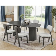 Valencia 7-Piece 80" Oval Gray Oak Finish Dining Set with Dual Pedestal Base