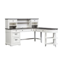 L Shaped Desk Set In White With Charcoal Top For Modern Office Spaces