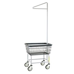 Economy Rolling Wire Laundry Cart with Single Pole Rack, 2.5 Bushel, Chrome