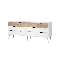 Diana 8 Drawer Double Dresser, White/Oak Structure