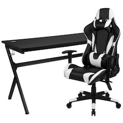 Gaming Desk and Black Reclining Gaming Chair Set /Cup Holder/Headphone Hook/Removable Mouse Pad Top - Wire Management