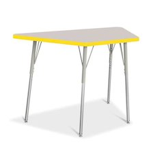 Jonti-Craft Berries Adult-Size Gray Laminate Trapezoid Table - Laminated Trapezoid, Yellow Top - Four Leg Base - 4 Legs - Adjustable Height - 24" to 31" Adjustment - 48" Table Top Length x 24" Table T
