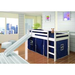 TWIN PANEL LOW LOFT BED WITH SLIDE IN TWO-TONE GREY/WHITE FINISH & BLUE TENT KIT