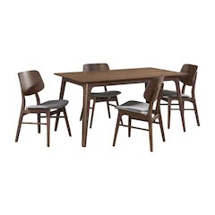 Oscar 5-Piece Wood Dining Table Set in Walnut/Dark Gray