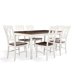 Elegant 7-Piece Dining Table Set in White with Distressed Finish and Chairs