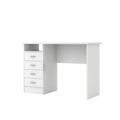White Desk with 4 Drawers - Modern Office Desk for Storage and Productivity