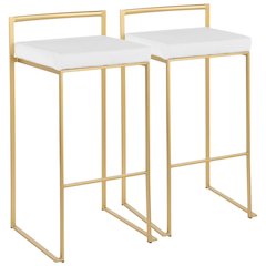 Gold stackable barstools with white velvet cushions, set of 2