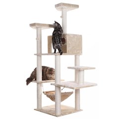 72" Beige Real Wood Cat Tree With Spacious Condo, Sratching Post