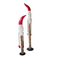 Set Of Two Wood And Painted Metal Santas