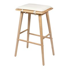 Cozaro 30.5" Cream Vegan Leather & Solid Wood Backless Bar Stool