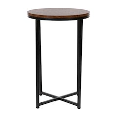 End Table - Modern Walnut Finish Accent Table with Crisscross Matte Black Frame