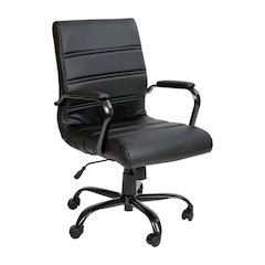 Mid-Back Black LeatherSoft Executive Swivel Office Chair with Black Frame and Arms