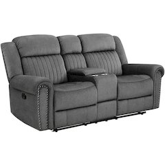 Brennen Microfiber Double Reclining Love Seat With Center Console In Charcoal