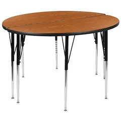 2 Piece 47.5" Circle Wave Flexible Oak Thermal Laminate Activity Table Set - Standard Height Adjustable Legs