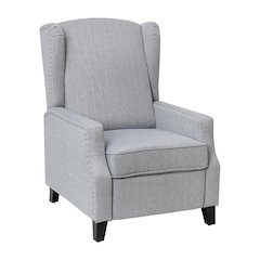 Traditional Style Slim Push Back Recliner Chair-Wingback Recliner with Gray Polyester Fabric Upholstery-Accent Nail Trim