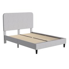 Light Grey Queen Fabric Upholstered Platform Bed - Headboard with Rounded Edges - No Box Spring or Foundation Needed