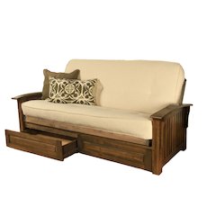 Washington Frame-Rustic Walnut Finish-Canton Cream Mattress-Storage Drawers