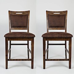 Distressed Industrial Nailhead Trim Upholstered Back Counter Stool (Set of 2)