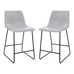 24 inch LeatherSoft Counter Height Barstools in Light Gray, Set of 2