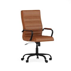 High Back Brown LeatherSoft Executive Swivel Office Chair with Black Frame and Arms