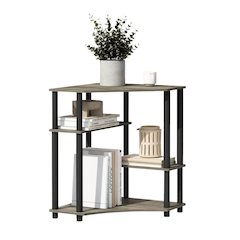 Brown Wooden Corner Bookshelf with Open Shelves for Storage and Display