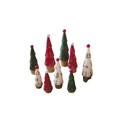 Set Of Nine Turned Wood Painted Christmas Trees