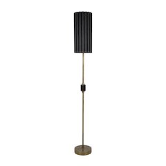 Antique Gold Floor Lamp With Fluted Black Metal Shade
