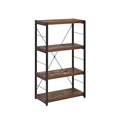 Weathered Oak and Black Bookcase with Sturdy Frame for Living Room Storage