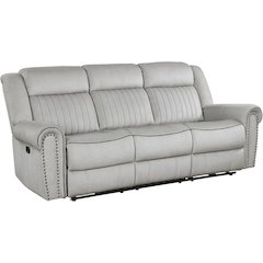 Lexicon Brennen Microfiber Double Reclining Sofa in Mist