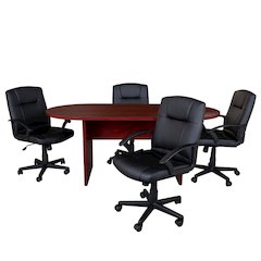 5 Piece Mahogany Oval Conference Table Set with 4 Black LeatherSoft-Padded Task Chairs