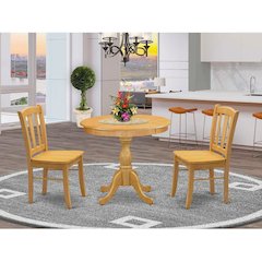 AMDL3-OAK-W - 3-Piece Dining Room Table Set- 2 Modern Dining Room Chair and Dining Table - Wooden Seat and Slatted Chair Back - Oak Finish