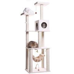 Classic Real Wood Cat Tree In Ivory, Four Levels