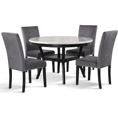 Elegant 5-Piece Faux Marble Round Dining Set with 4 Chairs in Gray