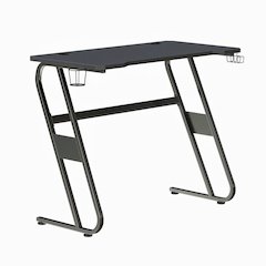 Black Gaming Ergonomic Desk with Cup Holder and Headphone Hook