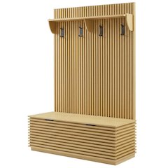 Fluted Hall Tree with Storage Bench, Coat Rack & Shoe Storage, Entryway, Oak